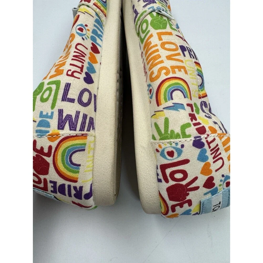 Womens Toms Size 7.5 Shoes SlipOn Alpargata Unity Love Wins Pride Rainbow Canvas